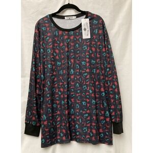 Crazy Train Women's Buffalo Plaid & Green Leopard Print Long Sleeve Top - SZ 2X